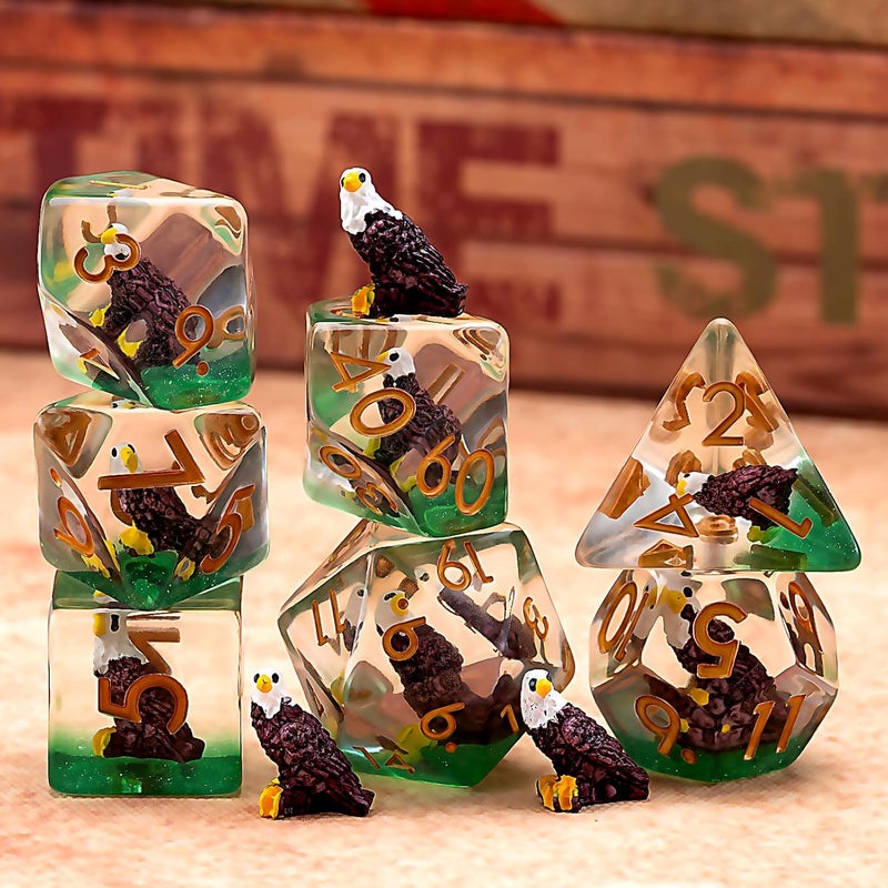 weyano Eagle DND Animal Resin D&D Dice Set, 7pcs Polyhedral Dice (D4, D6, D8, D10, D12, D20, D%) for Dungeons and Dragons, RPG, MTG, Role Playing Games - Image 2